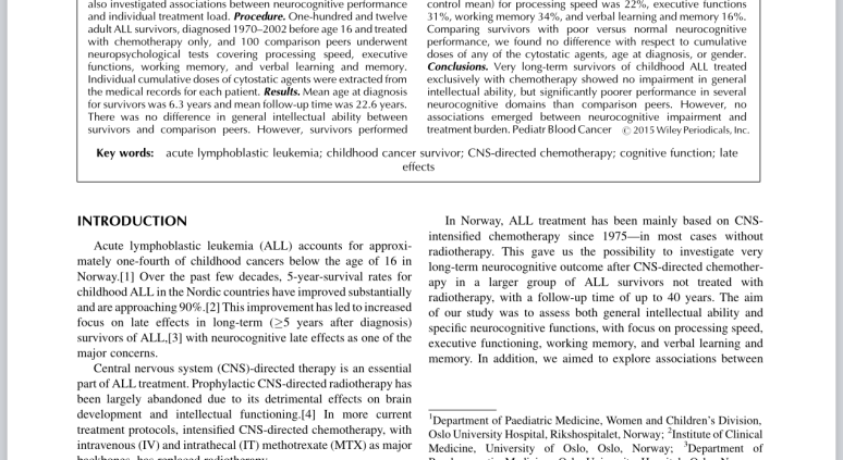 Neurocognitive outcome in very long-term survivors of childhood acute ...